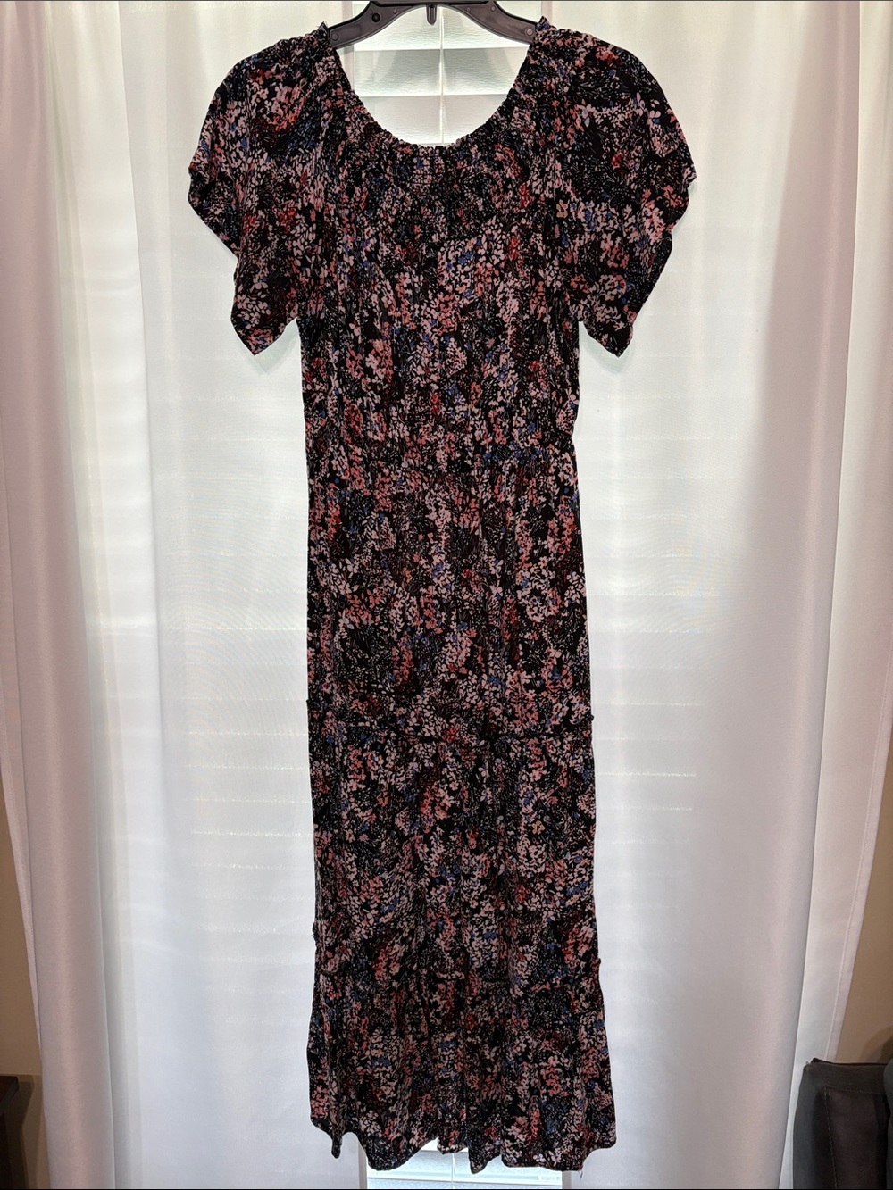 Maurices Black Floral Maxi Dress with Pink and Blue Accents